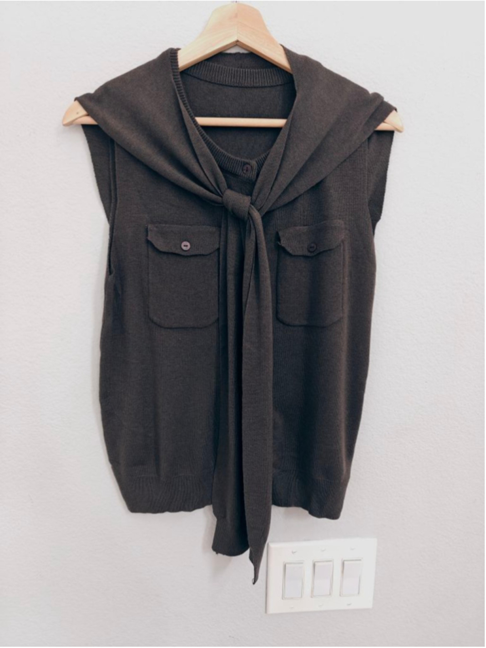 Women's Brown Sleeveless Button-Front Tank Top